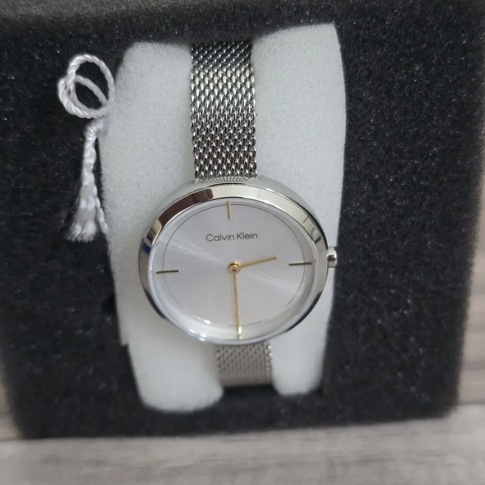 Calvin Klein Iconic Women's Quartz Mesh Bracelet Watch Stainless Steel Silver